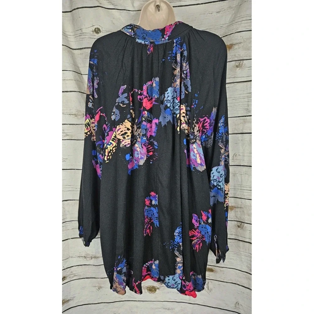 Free People Black Floral Butterflies Swing Tunic Top L Boho Whimsical Mini Dress